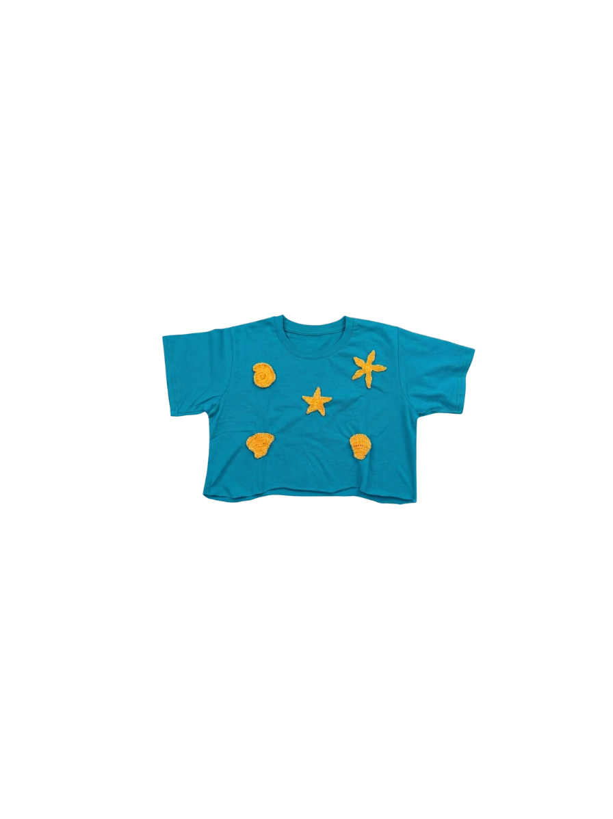 Little Sandy Shore Crochet Tee in Turquoise