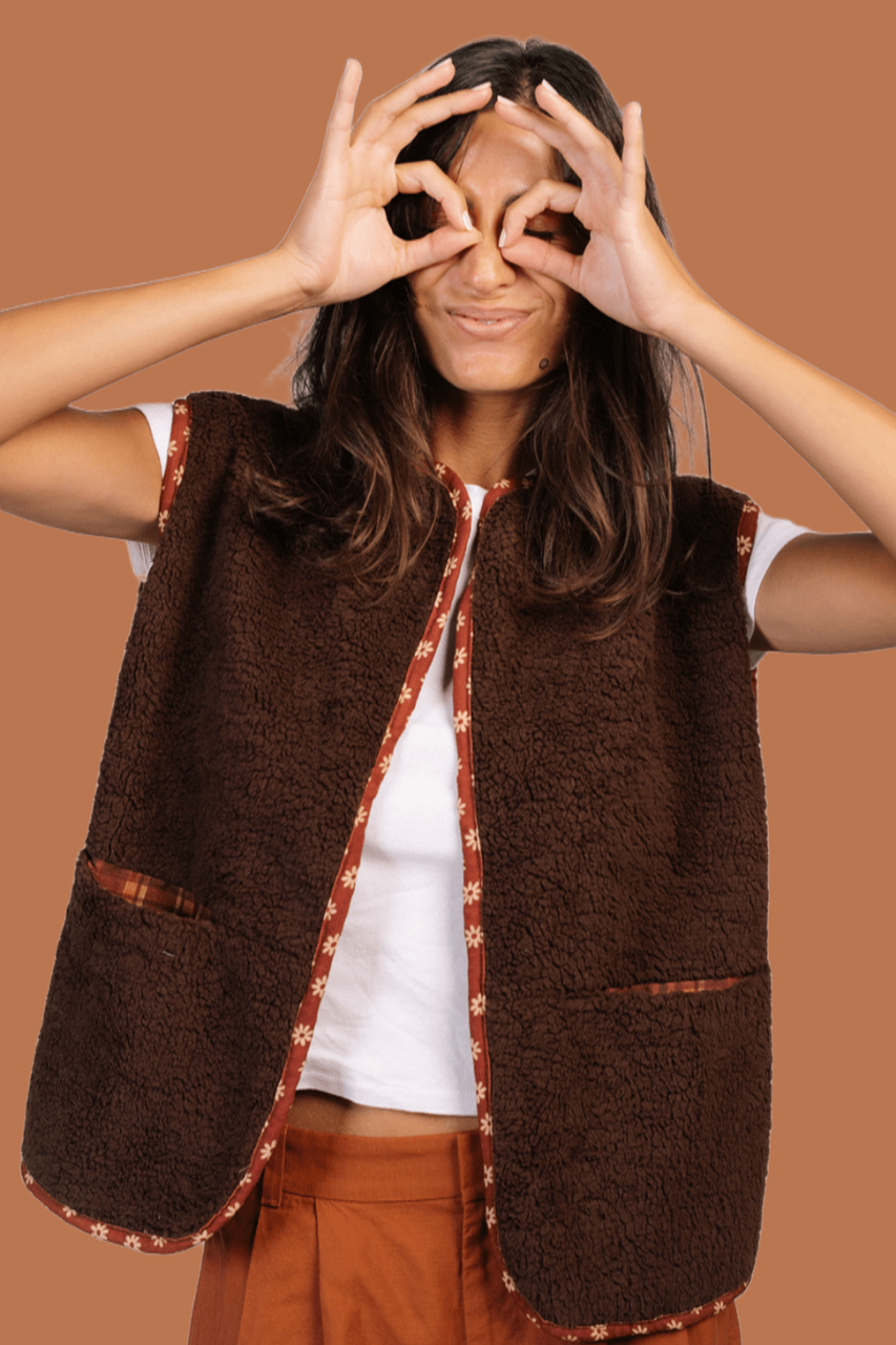 Teddy & Trim Vest in Brown