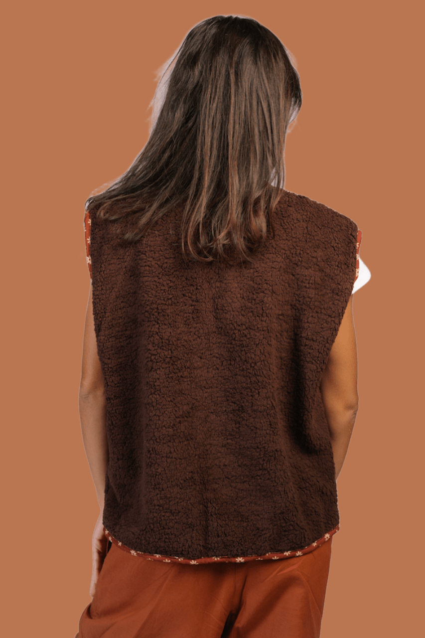 Teddy & Trim Vest in Brown