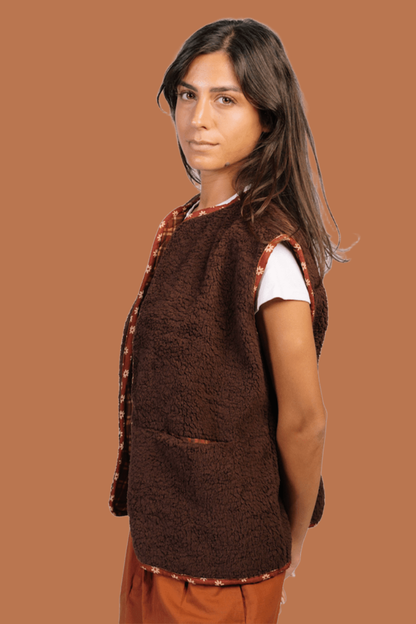Teddy & Trim Vest in Brown