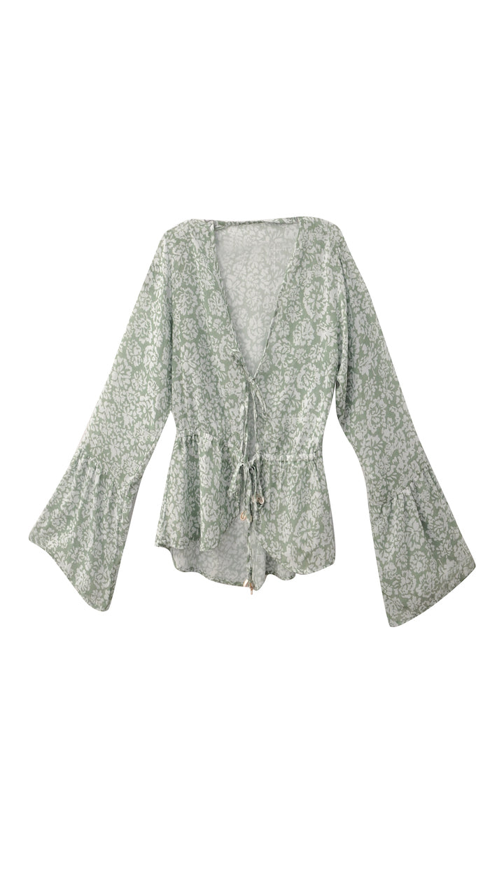 Lucky Lola Chiffon Top in Green Blossom