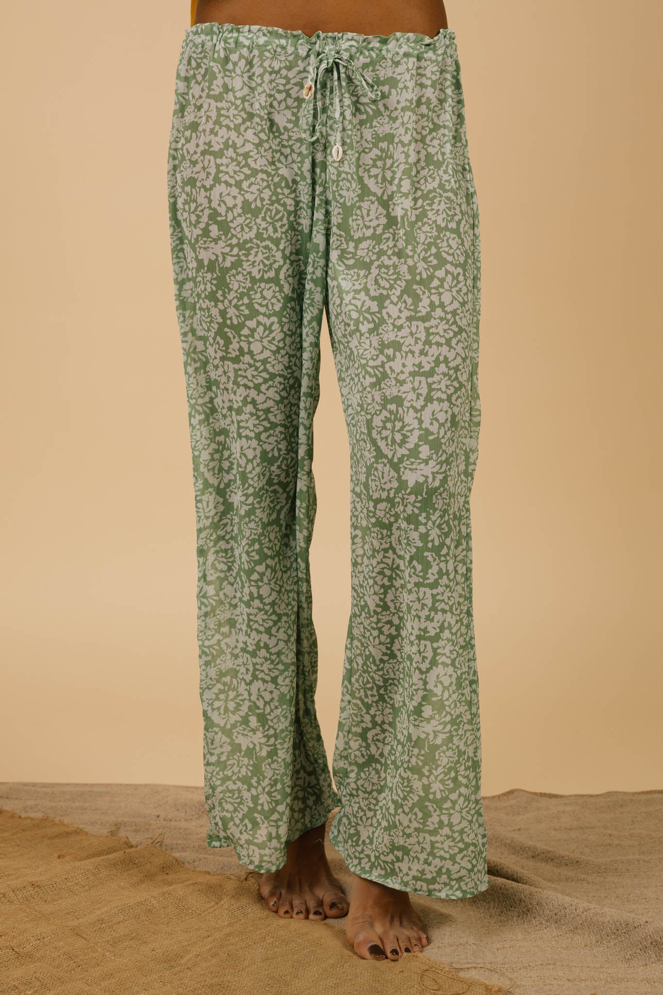 Lucky Lola Chiffon Pants in Green Blossom
