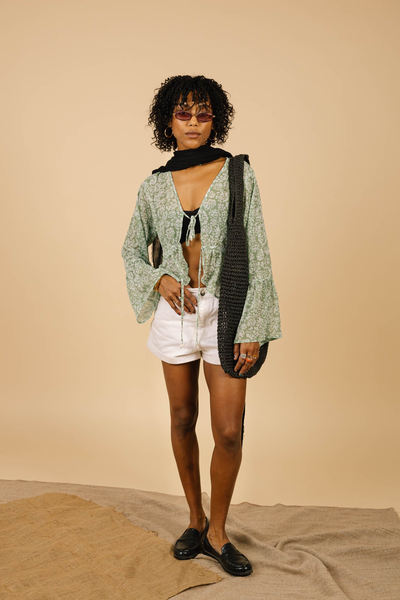 Lucky Lola Chiffon Top in Green Blossom