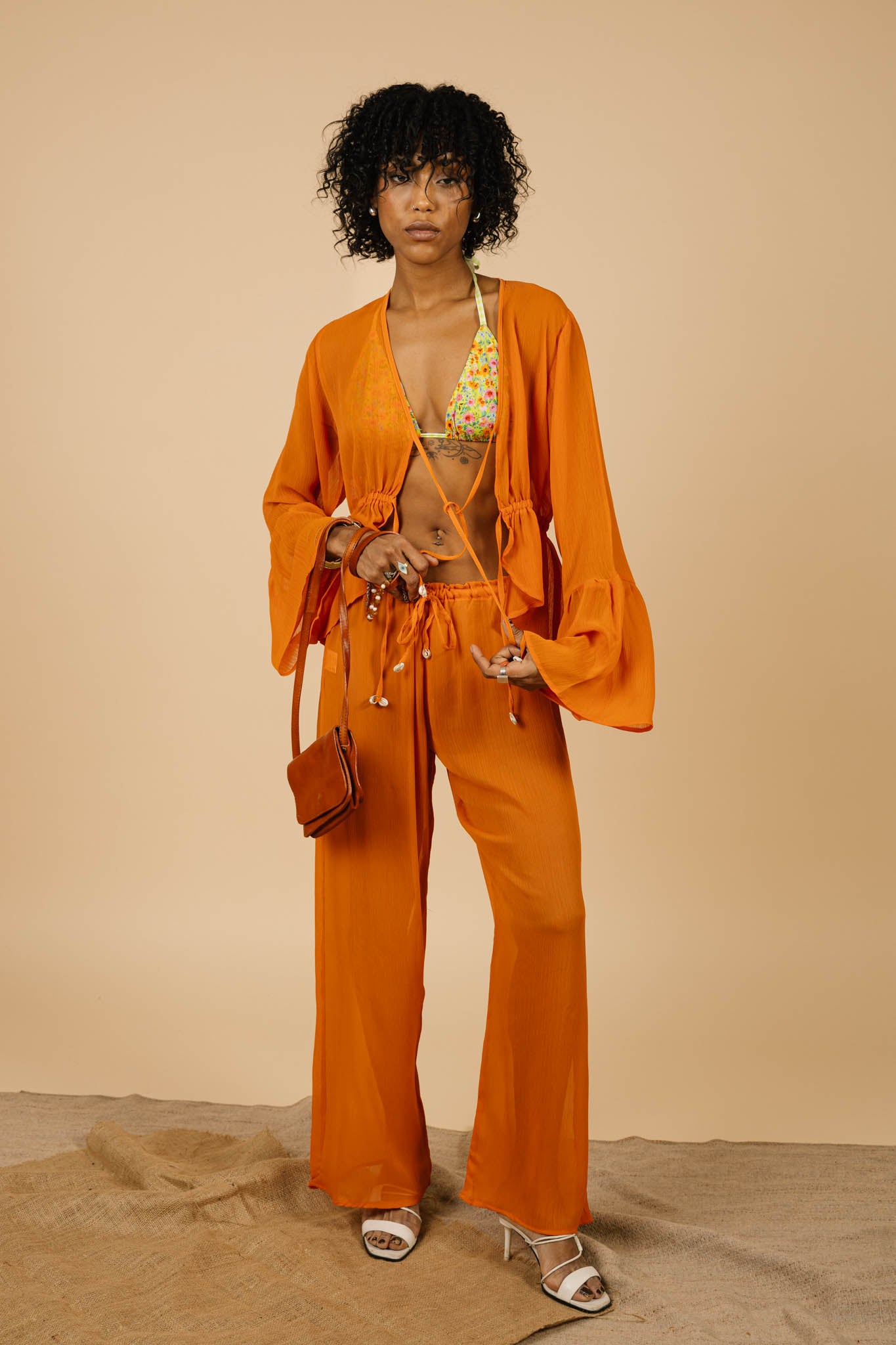 Lucky Lola Chiffon Pants in Peach