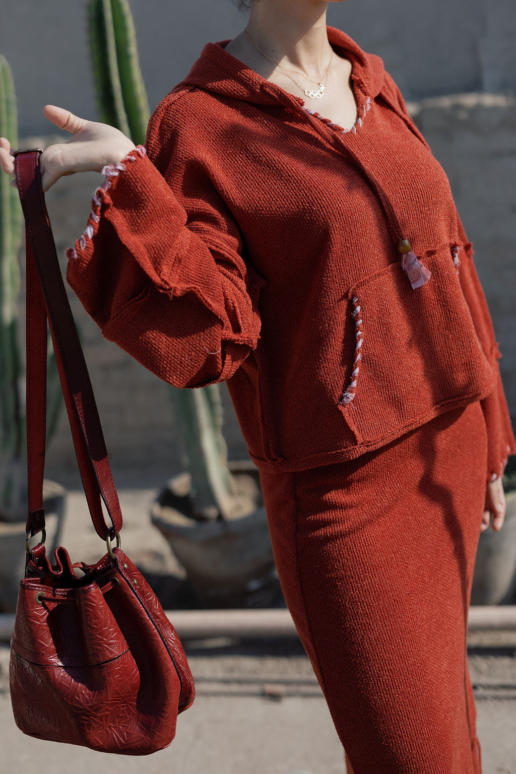 Stitched Up Coziness Hoodie in Brick