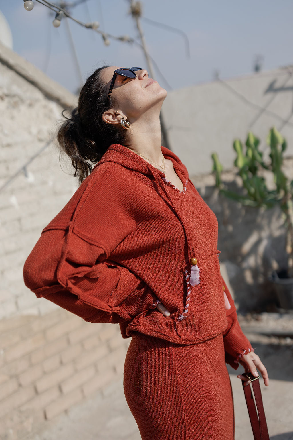 Stitched Up Coziness Hoodie in Brick