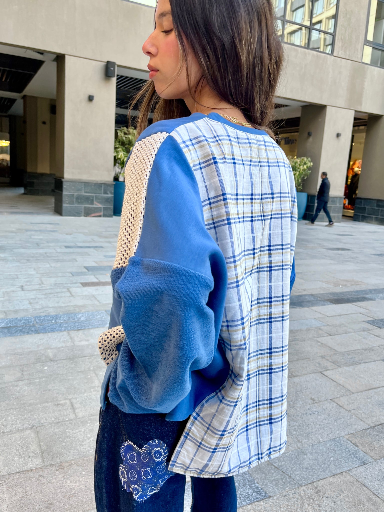 Nile Plaid Sweater in Indigo