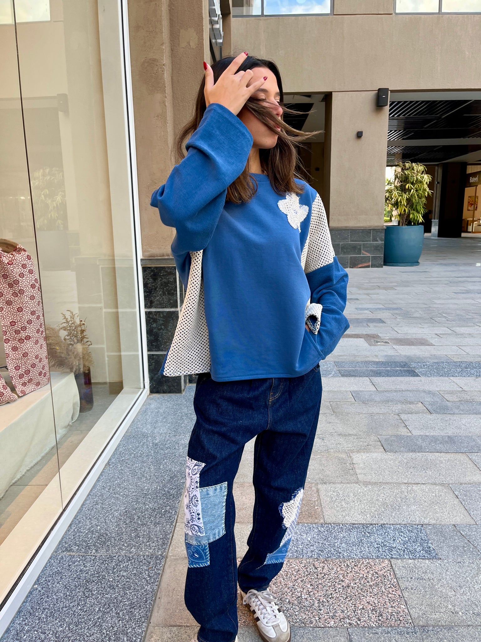 Nile Plaid Sweater in Indigo