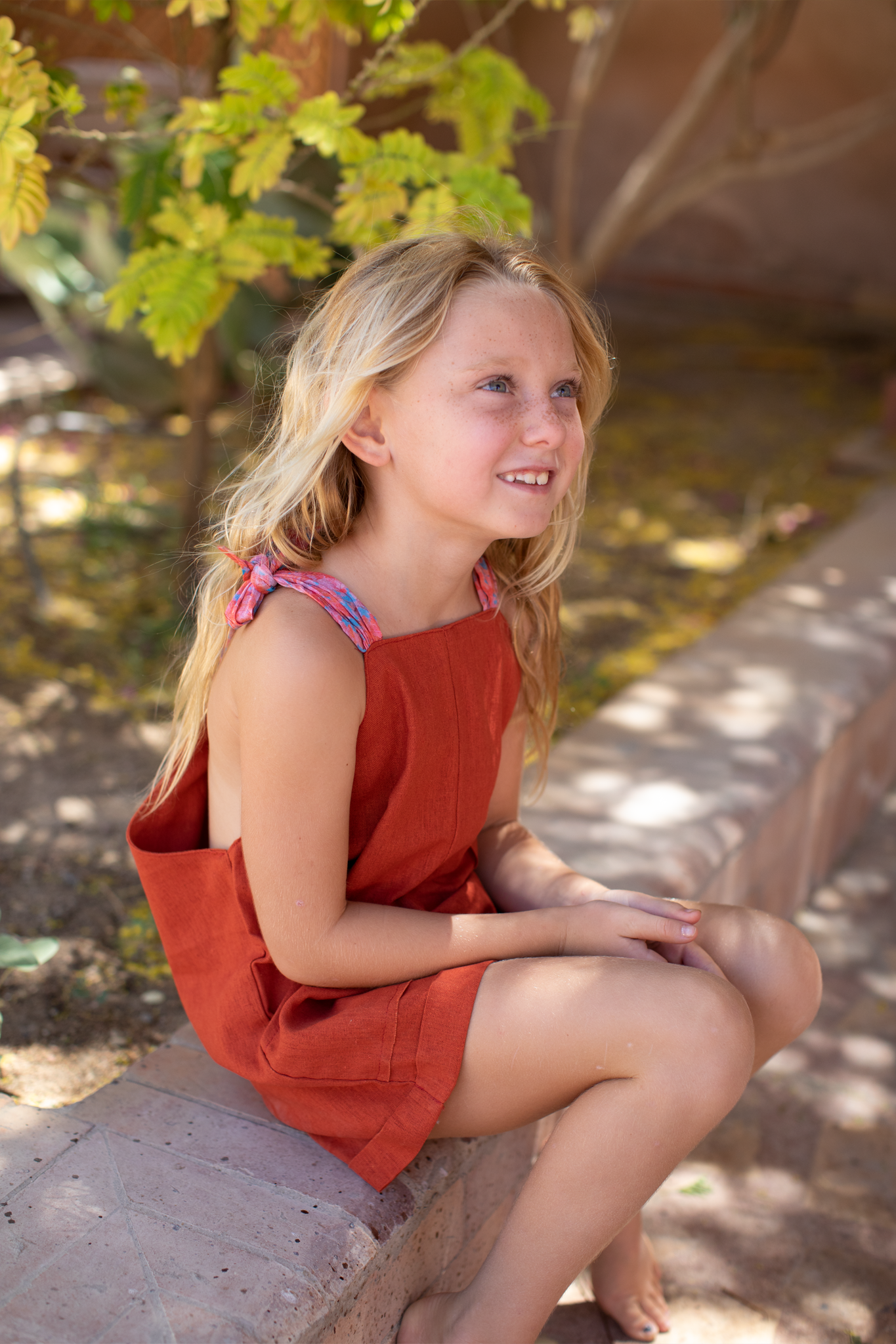 Little Marina Linen Romper Brick Red