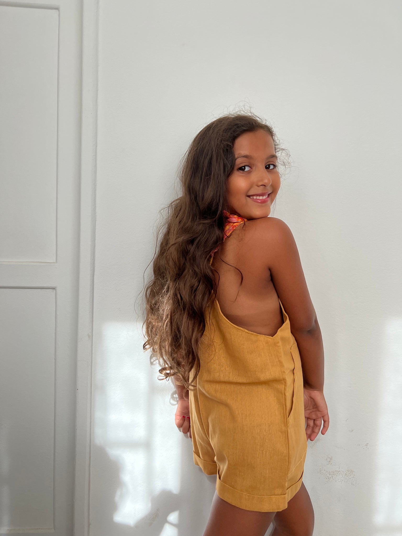 mini linen yellow romper