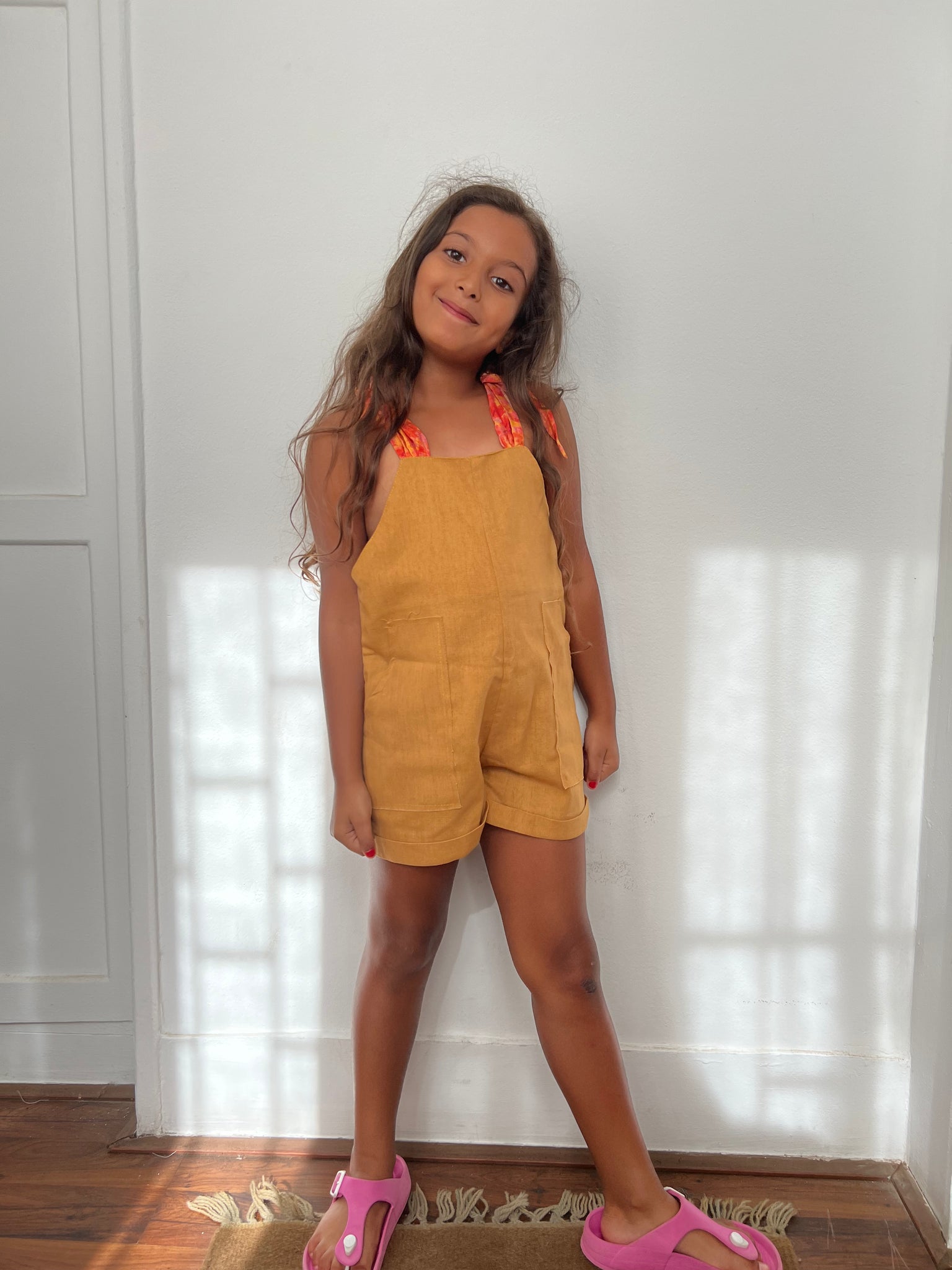 mini linen yellow romper